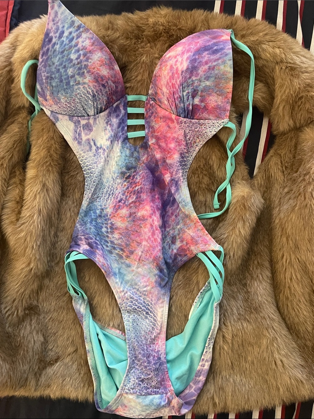 Multicolor Strappy One-Piece Swimsuit with Teal Accents